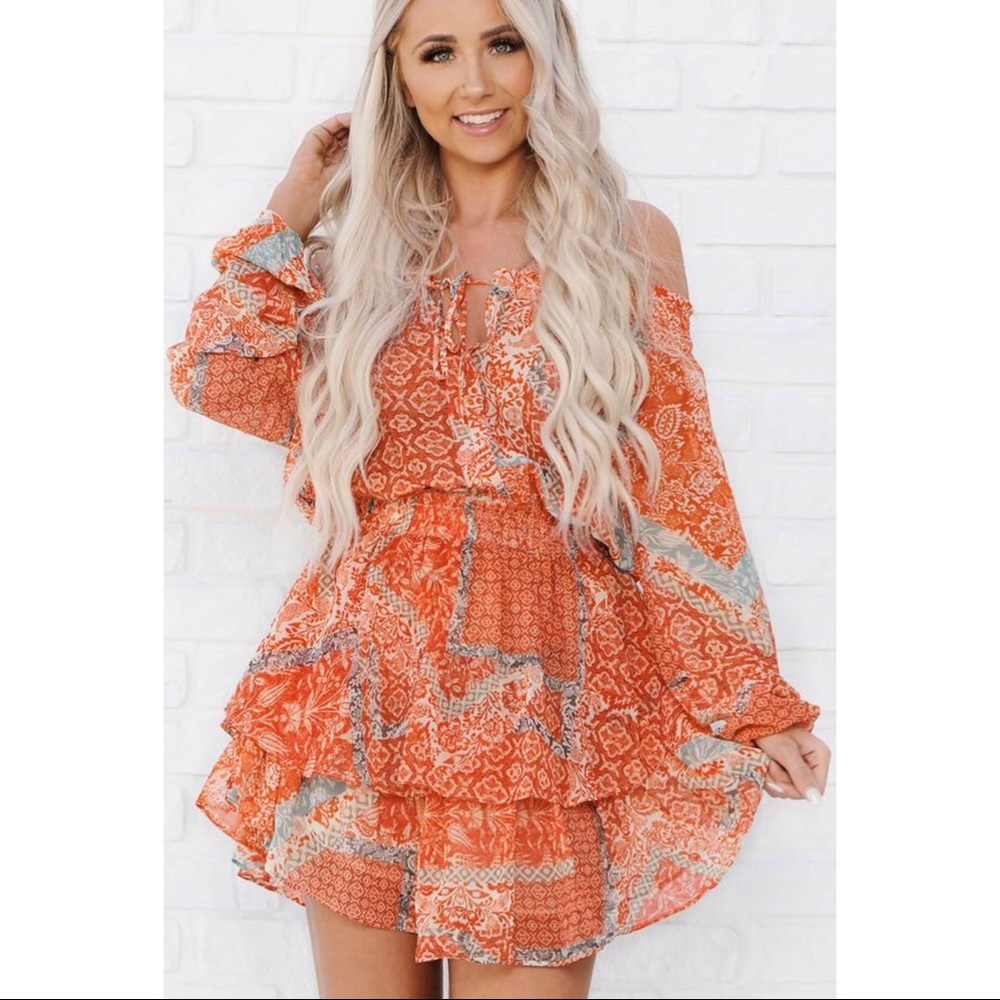 Orange Ruffle Tier Dress NWT